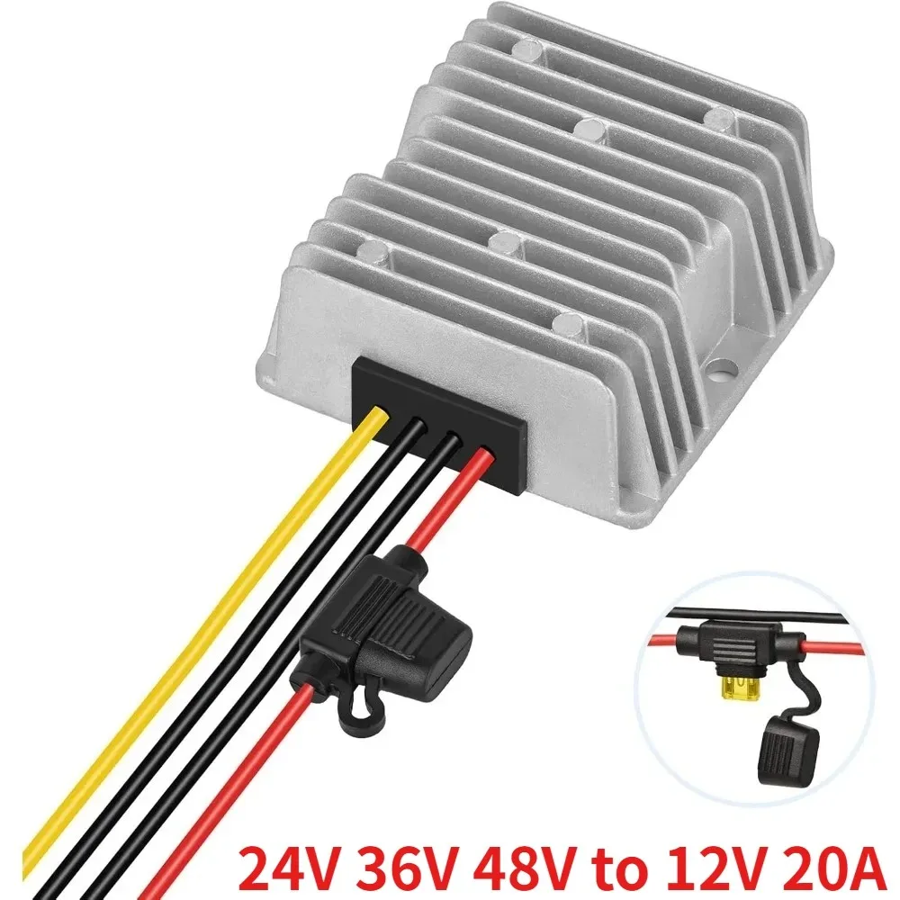 DC to DC 24V 36V 48V Step Down to 12V 20A 240W Converter Golf Cart Voltage Reducer Regulator Waterproof Transformer with Fuse