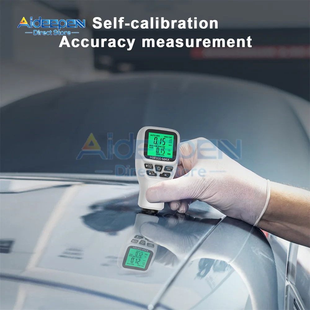 HW-300 Car Paint Coating Thickness Gauge Car Paint Electroplate Metal Coating Thickness Tester Meter 0-2000μm Fe & Nfe Probe