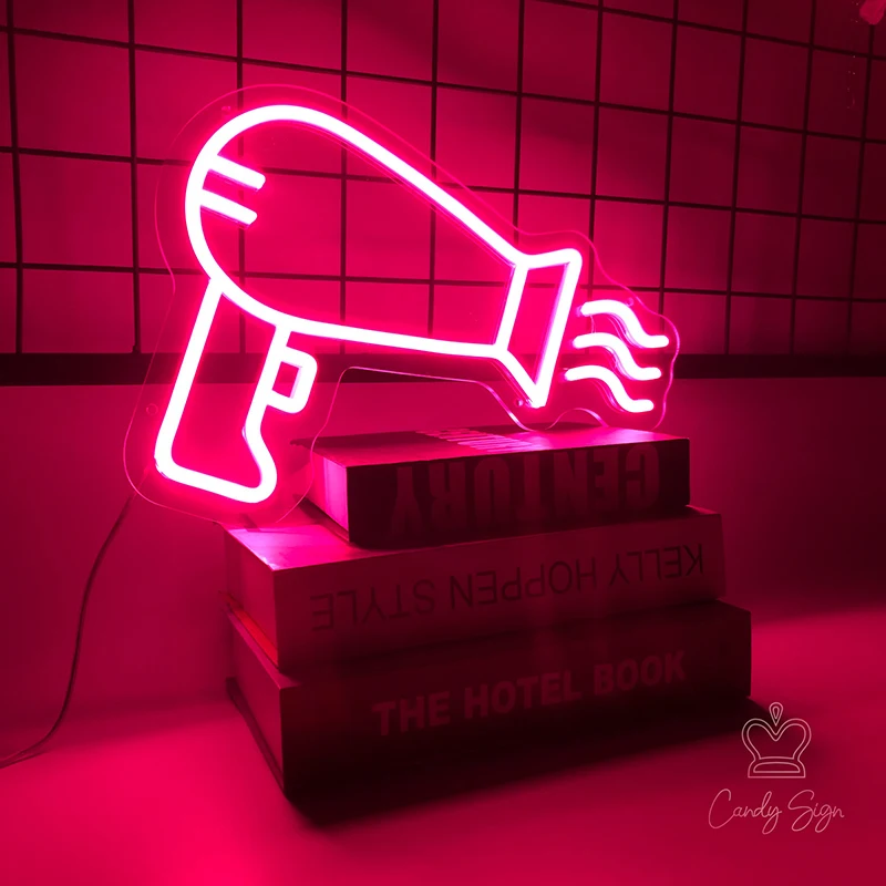 Hair Dryer Neon Sig Salon Decor Led Sign for Hair Beauty Salon Store Room Wall Decor Pink Neon Light Shop Signage