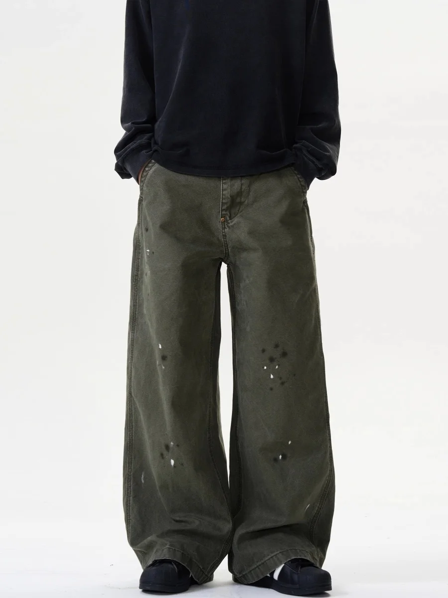 

Retro American Dyeing Straight Leg Men's Jeans Autumn Trendy Brand Vintage Waed Wide Leg Pants Casual Loose Fit Denim