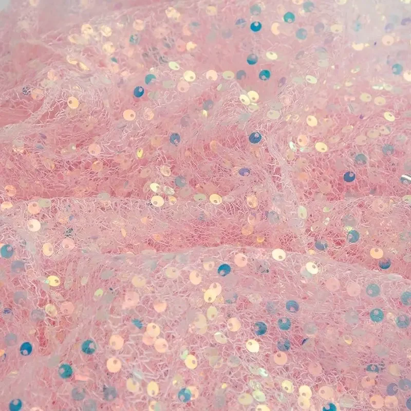 

5MM Crystal Sequin Embroidered Lace Fabric Shiny Glitter Dress Fabric For Stage Costumes Performance Wear DIY Crafts