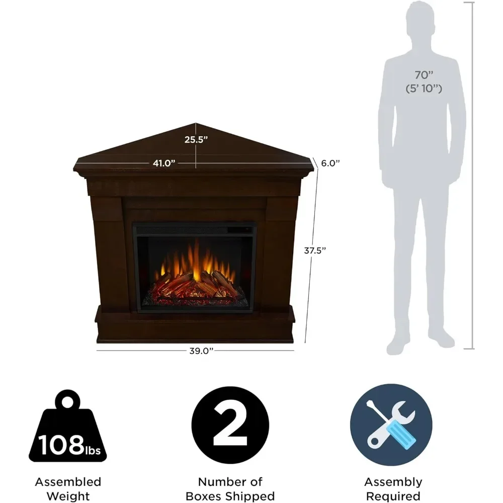 Chateau Chimenea eléctrica de esquina de 41" con repisa para sala de estar o dormitorio, calentador de inserción de chimenea reemplazable