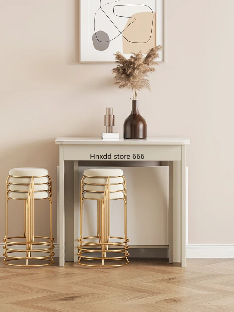 Cream wind solid wood folding dining table retractable household small apartment dining chair combination rectangle image 6