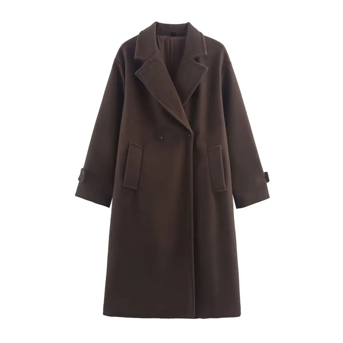 KONDALA Chic 2025 Women Vintage Brown Coats Buttons Turn-Down Collar Long Outwear Elegant Teacher Streetwear Autumn Casual Coats