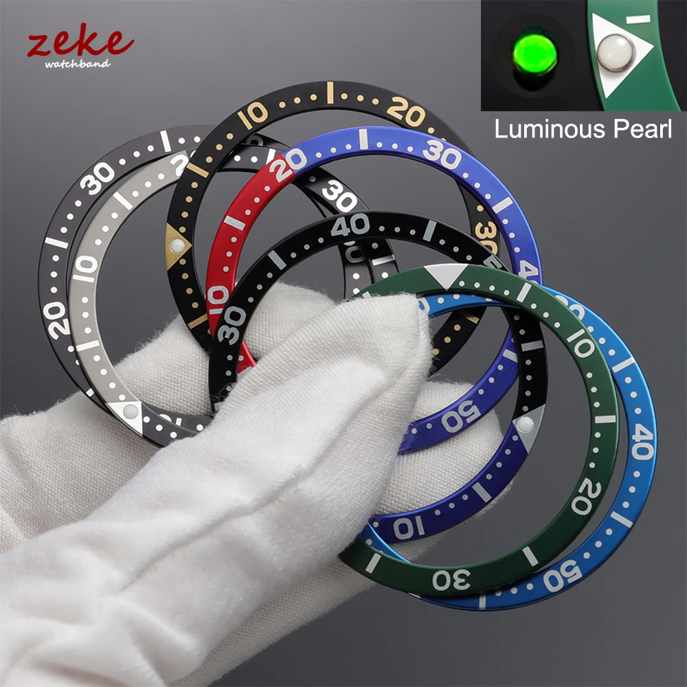 38mm Flat Fashion Luminous Aluminum Watch Bezel Insert Fits SKX007 SKX009 SRPD Watch Cases NH35 NH36 Movement Watch Ring Parts