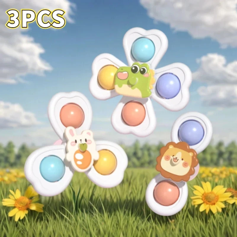 3PCS Suction Cup Spinner Toy Baby Bath Funny Game Educational Toys for Children Girls Boys Infant Sensory Stress Reliever Gift