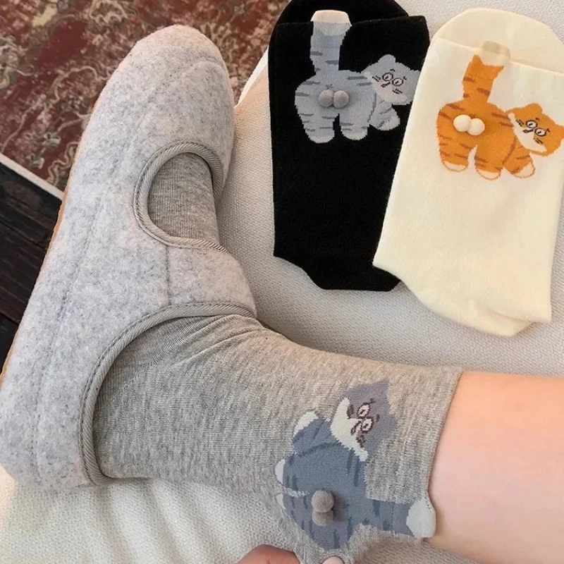 

Cute Cat Socks Black/White Funny Cat Socks Women Girl Mid-Tube Sleep Sock Cat Print Floor Sock for Men Women