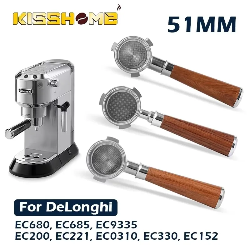 51mm Kaffee Boden Siebträger Für Delonghi EC680 EC310 Ersatz Filter Korb Espresso Maschine Zubehör Barista Werkzeuge