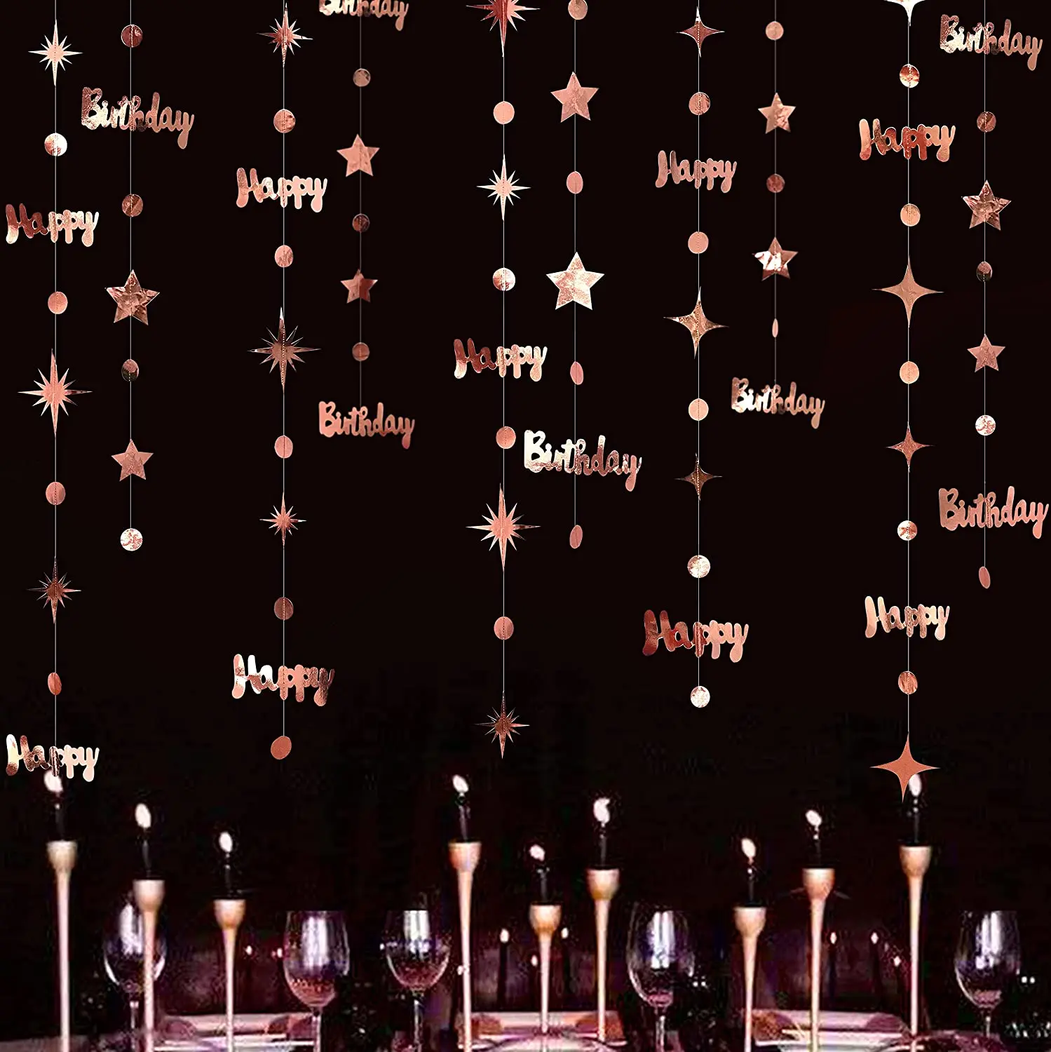 Rose Gold 20th Birthday Party Decoration Girls Happy Birthday 20 Year Old Circle Dot Twinkle Star Garland Paper Hanging Streamer