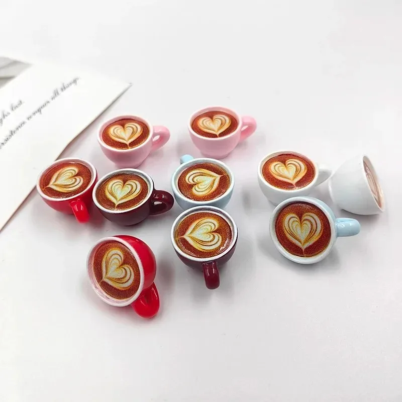 10pcs European Love Latte Coffee Cup Charms for Jewelry Making Findings Resin Beverages Pendants for Keychain Earrings