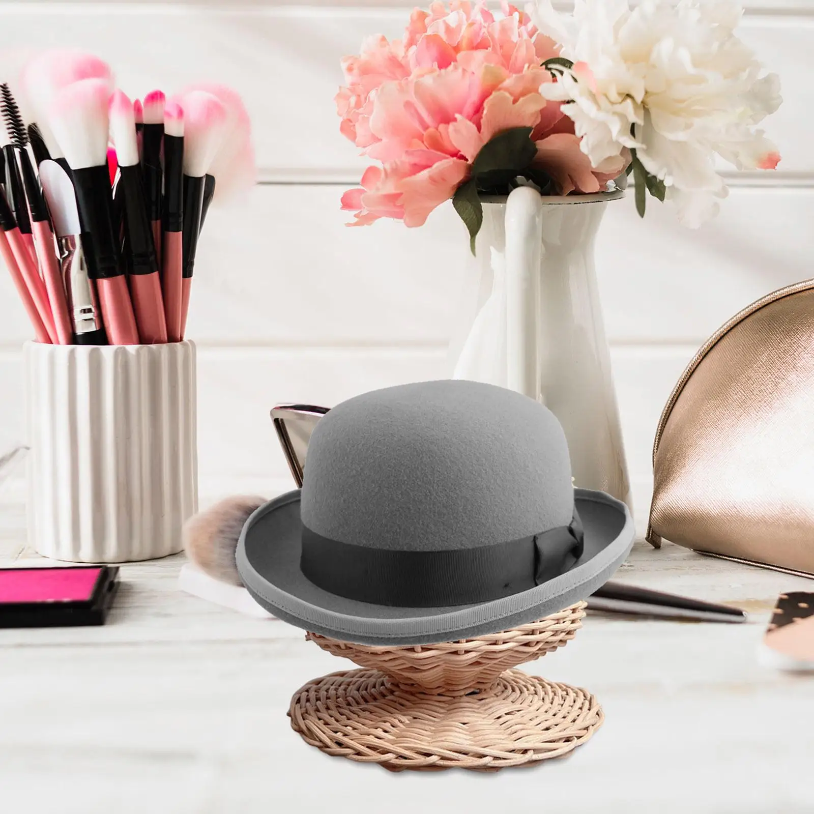 Rattan Hat Holder Rack for Fedora Wigs Display Stand Durable Lightweight Storage Organizer Portable Decor for Home Office Cafe