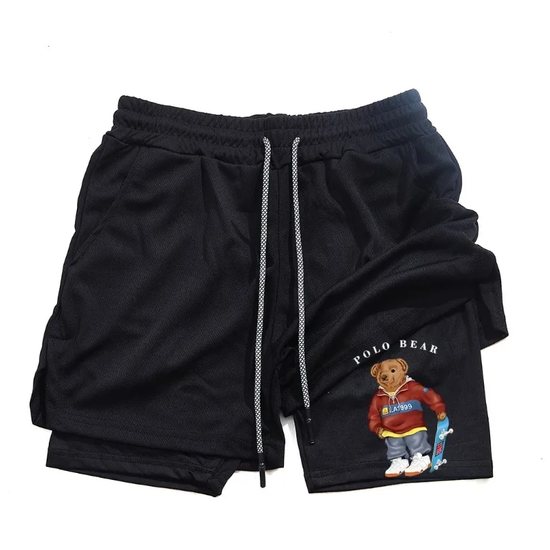 بنطال رياضي للجري 2 في 1 مزدوج الطبقات للرجال، مريح، مسامي، سريع الجفاف للياقة البدنية #5