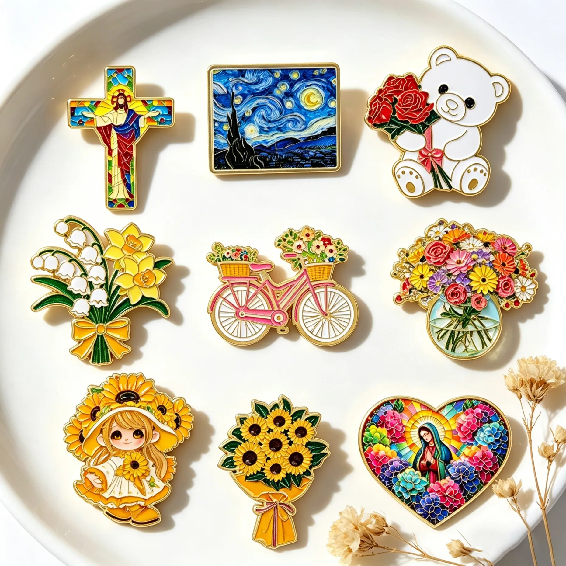 Van Gogh Enamel Pin Flowers Badges on Backpack Jesus Brooches Hat Lapel Pins Cosplay Accessories Toys Gifts