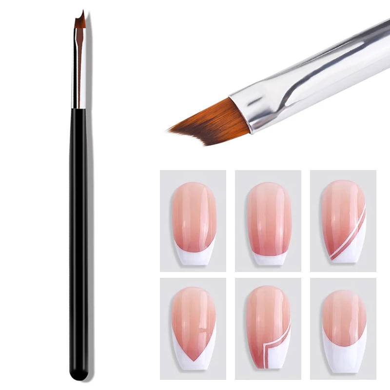 French Tips Oblique Nail Brush Black Handle Half Moon Shape UV Gel Nail Painting Drawing Pen Manicure DIY Design Tools