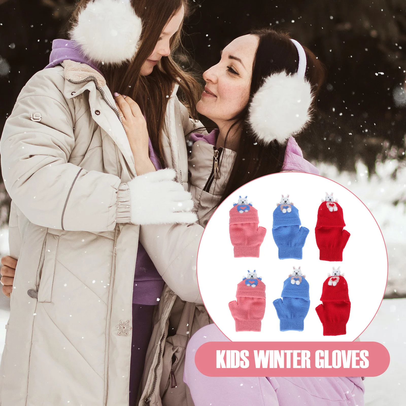 3Pairs الدافئة نصف غطاء الاصبع قفازات الاطفال عدم الانزلاق قفازات متماسكة للطقس البارد الكتابة جميل الطفل الشتاء اكسسوارات