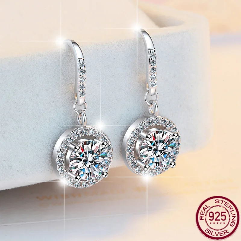 

New S925 pure silver earrings, round bag-shaped simple pendants, fashionable jewelry, moissanite earrings, wedding jewelry.