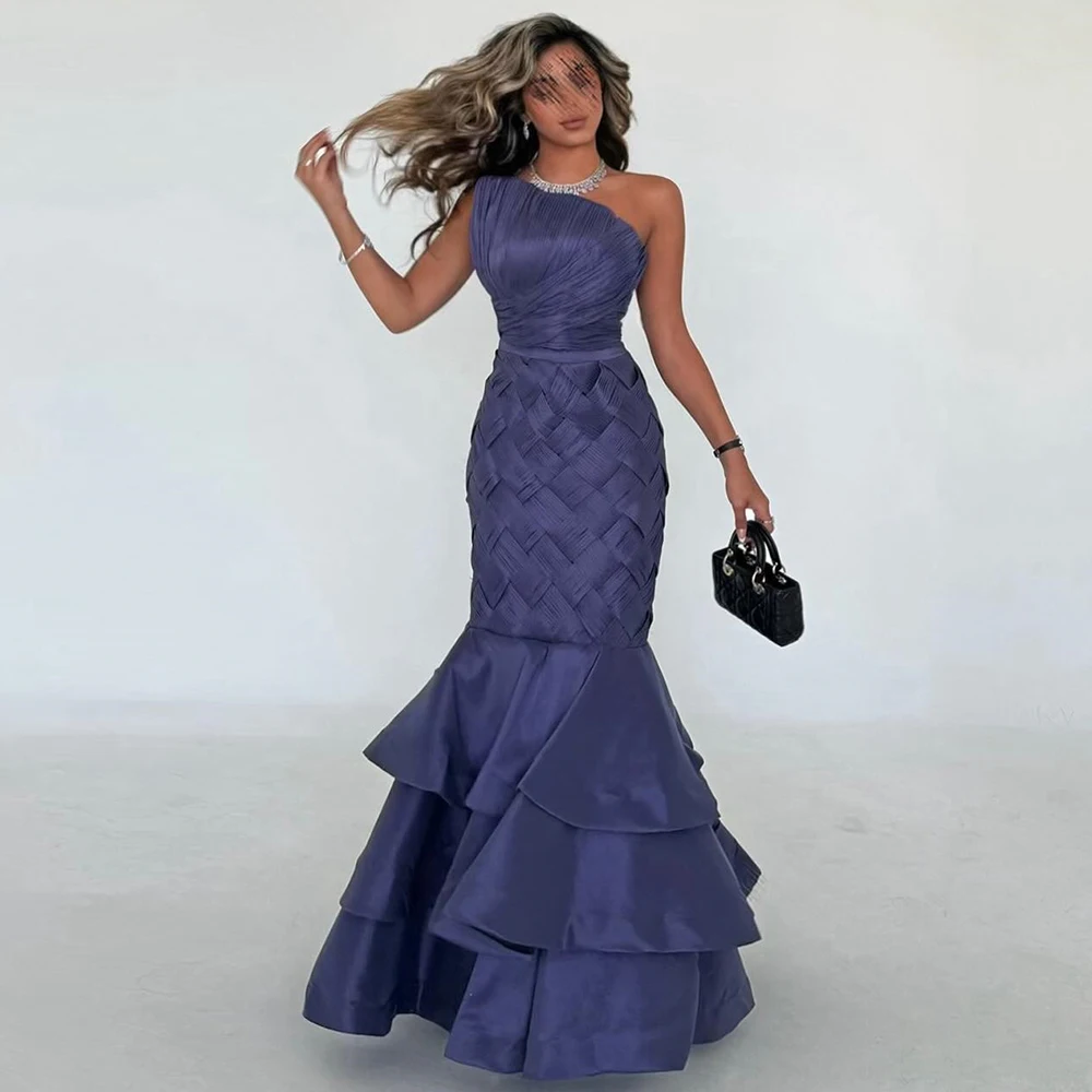 

Customized Women's Evening Ball Gowns Satin Mermaid/Trumpet Valentine's Day Dress Purple Strapless Tiered Criss-Cross Prom Dress