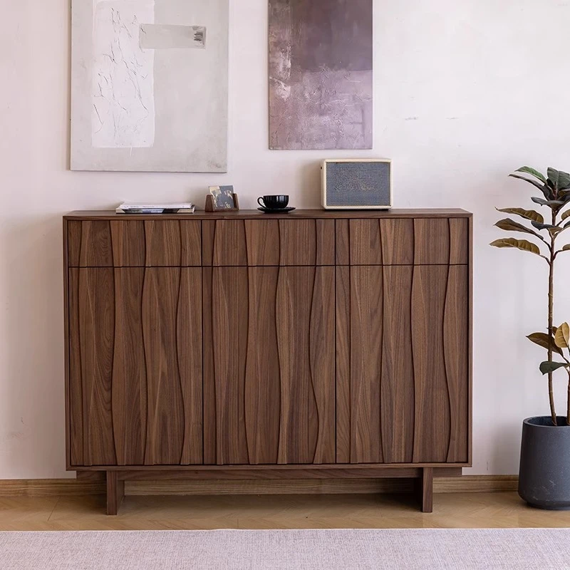 medieval style all-solid wood shoe cabinet, small apartment storage cabinet, shoe change cabinet at the door, black walnut