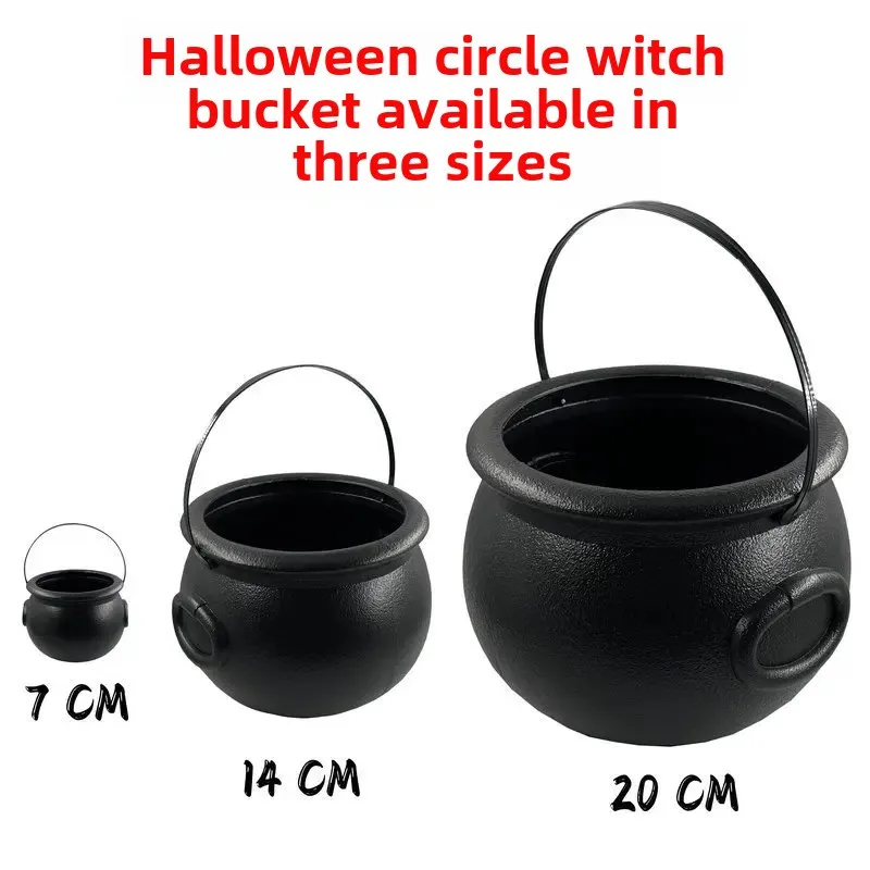 Women's Witch Cauldron Halloween Evil Witch Black Jar Fire Bucket Children's Portable Candy Jar Ghost Holiday Decorations