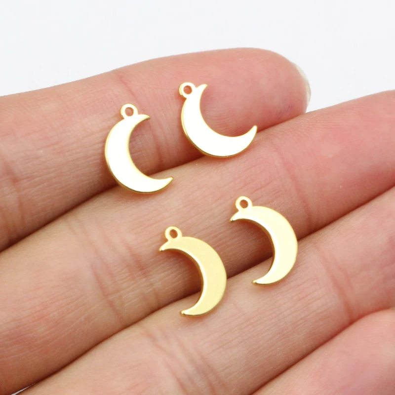 10pcs 12x8mm 316 Stainless Steel Gold Plated Moon Small Charms Pendant For Necklace DIY Jewelry Making Accessories Findings