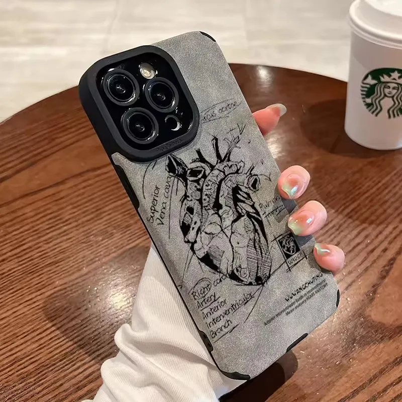 Funda de teléfono de silicona con forma de corazón de cuero gris mate suave para iPhone 15 14 16 Pro Max Plus 11 12 13 Mini X XS XR Funda trasera
