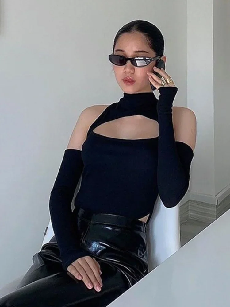 One-Pieces Body Feminino Long Sleeve Corset Top Fashion Trends Women Clothing Turtleneck Black Bodysuit Off Shoulder Hollow Out