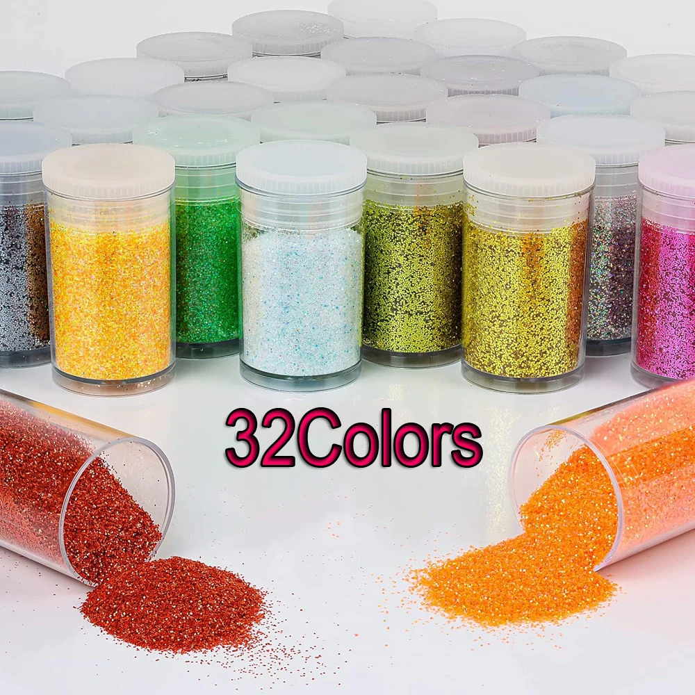 32 Colors/Set Sparkly Laser Fine Glitter Nail Powder Shiny Makeup Face Eye Glitter for Manicure Crafting Nail Glitter Powder