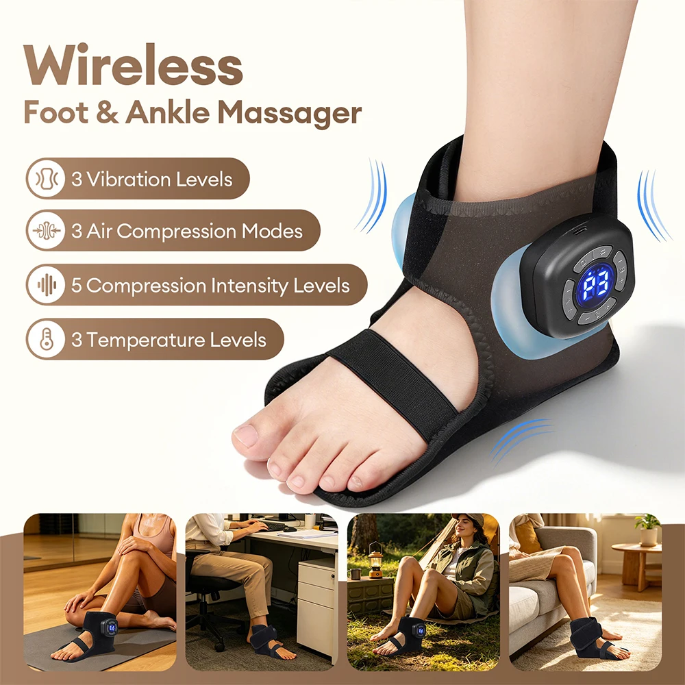 Masseur électrique pour chevilles et pieds, masseur de pieds sans fil à compression d'air, masseur musculaire vibrant, appareil portable de relaxation des pieds