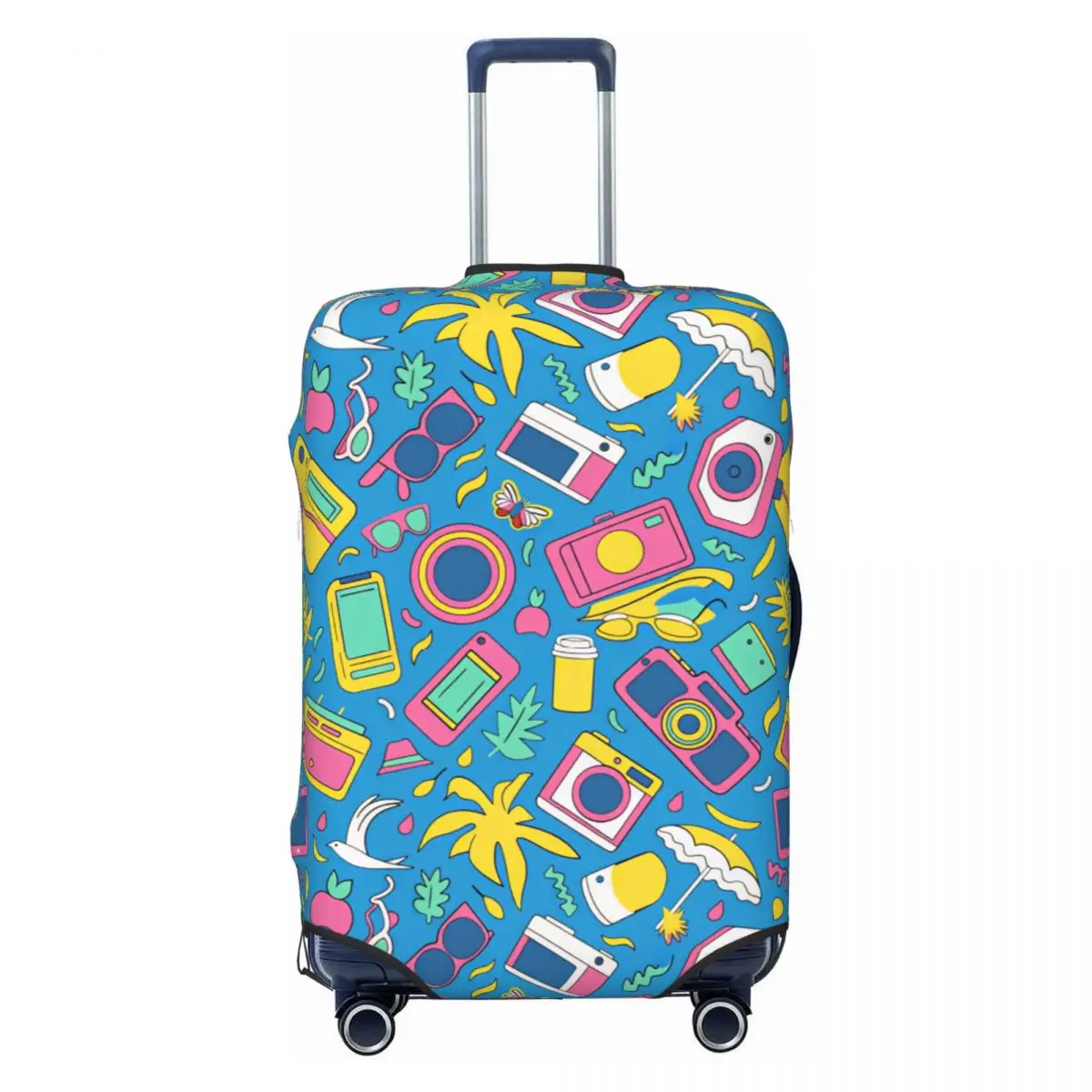 Custom 90s Retro Summer Travel Adventure Seamless Pattern Luggage Cover Protector Funny Travel Suitcase Covers for 18-32 Inch