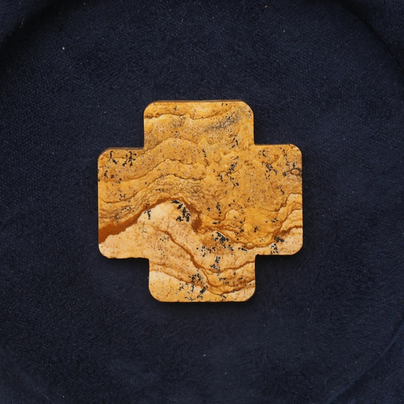 

Natural Stone Picture Jasper Cross Carved Cabohon ( Can Be Drilled ) for Necklace Jewelry Making Accessories 35x4mm 8.1g