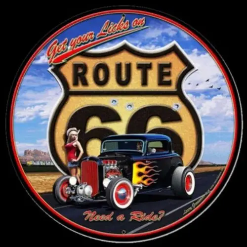 Get your Licks on Route 66 round steel sign 355mm (rv)