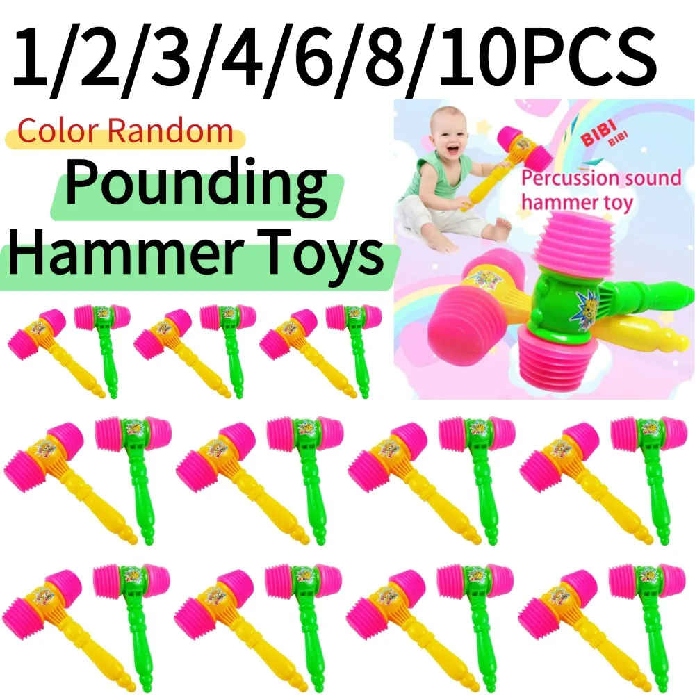 10PCS Pounding Hammer Toys PVC Kids Hammer Toys Musical Sound Kids Educational Beating Gavel Plastic Squeaky Mallet Instrument