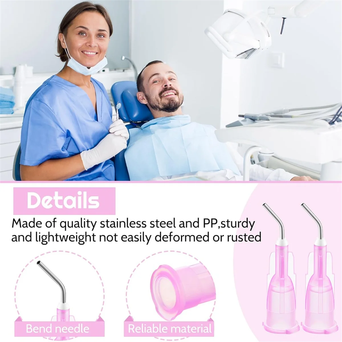 A97G 300 قطعة نصائح الاستغناء المنحنية طرف حاد الاستغناء عن الإبر الأسنان قبل عازمة تدفق الاستغناء إبرة نصائح الوردي