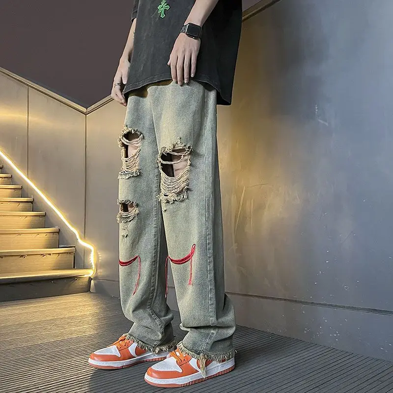 

Trousers Man Cowboy Pants with Pockets Jeans for Men Wide Leg 2025 Trend Korean Style Japanese Street Xs Classic Denim Aesthetic