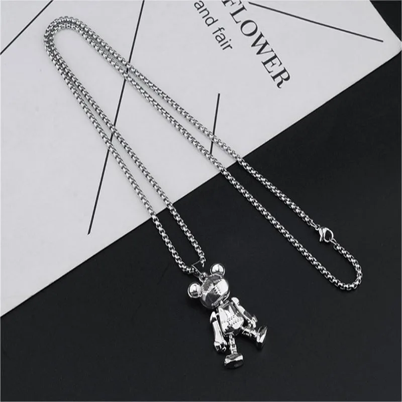 Gothic Limbs Movable Bear Pendant Necklace Hipster Male Hip Hop Punk Couple Long All-In-One Sweater Chain Jewelry Accessory Gift