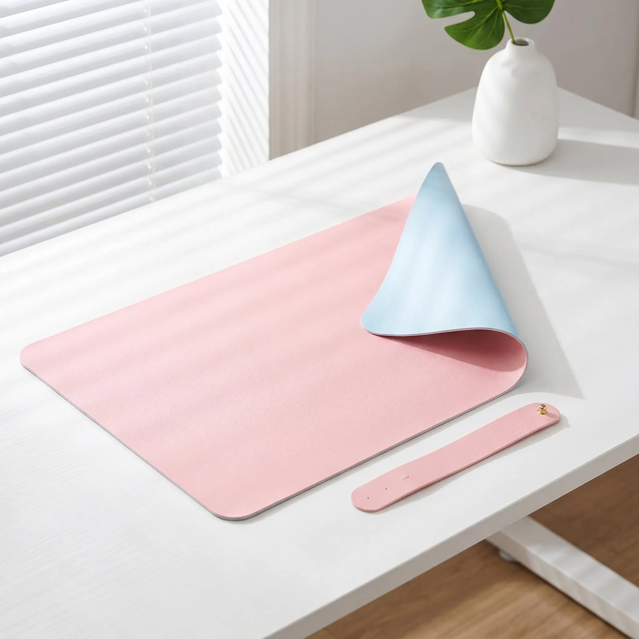 2Pcs Nail Manicure Table Mat Foldable Waterproof PU Surface Dual Color Pink Blue Nail Desk Essentials Non Slip Stable
