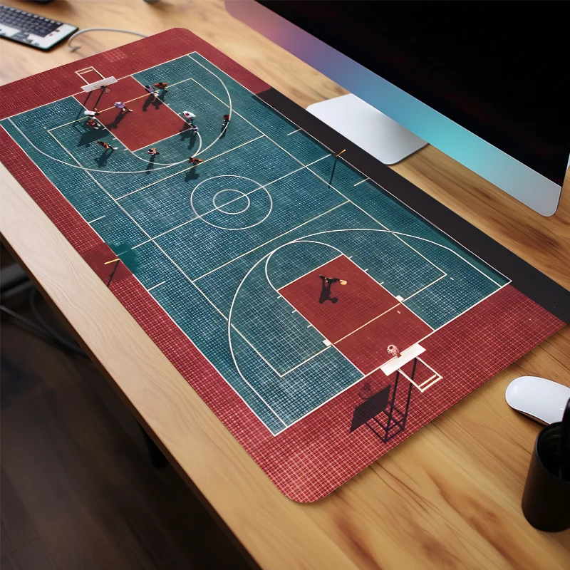 ملحقات مكتبية لملعب كرة السلة، لوحة مكتب كبيرة جدًا للألعاب للمكتب، قاعدة مطاطية غير قابلة للانزلاق، لوحة ماوس للكمبيوتر مخيطة