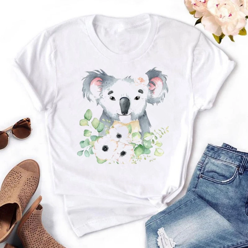 

Funny Koala Graphics Print Women T shirt Short Sleeve O-Neck T-shirt Plus Size Ladies Tee Shirt Tops Camisetas Mujer