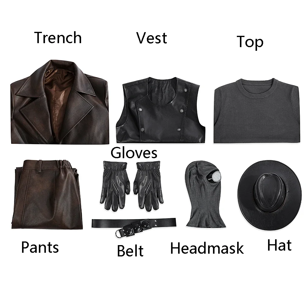 Black  The Spider Noir Cosplay Costume Peter Parker leather Outfit Jacket Hat Vest Pants Halloween Carnival Party Suit