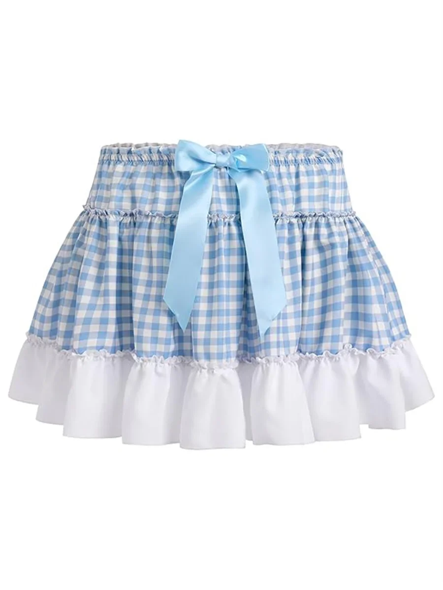 

2024 Hotsweet Cute Bow Summer Mini Skirts Women Plaid Print Ruffled A-Line Short Skirt for Streetwear Aesthetic Clothes