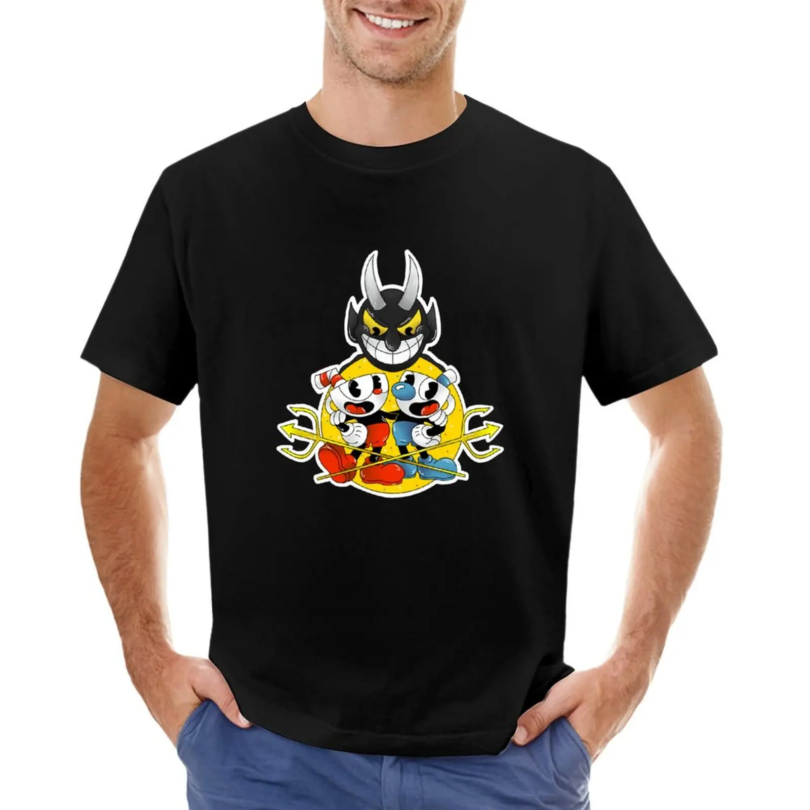 

Cuphead and Mugman with the Devil Sticker.png T-Shirt customizeds blue archive boys animal print sweat shirts, men