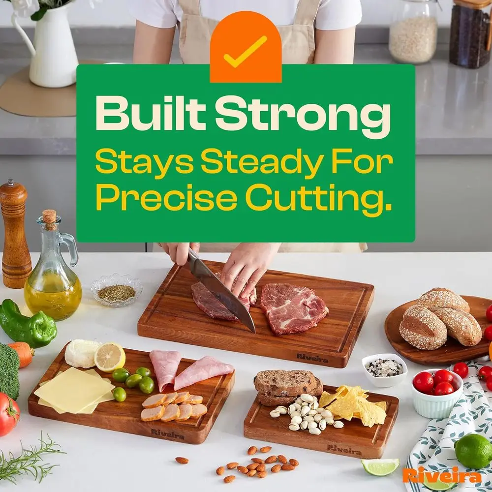 เขียงไม้วอลนัทแบบสามชิ้น: เขียงไม้ทรงสี่เหลี่ยมผืนผ้าที่ทนทานสำหรับการใช้งานอเนกประสงค์