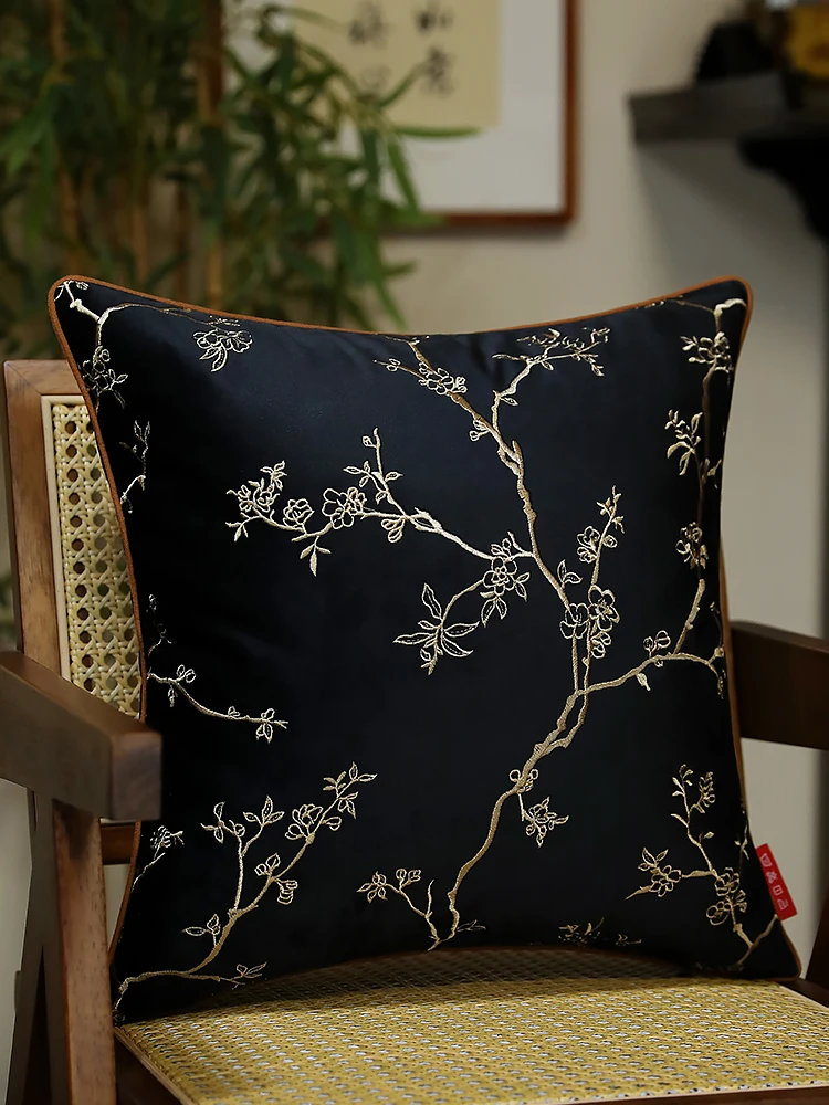 

Подушка из бархата с вышивкой из красного дерева, мягкая, для дивана, в новом китайском стиле, элитная мебель, подходящая для дома, мягкая подушка-валик