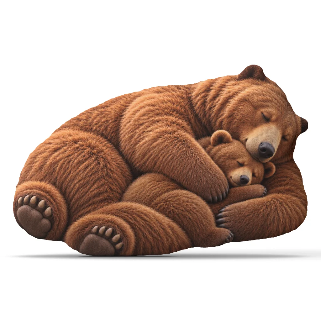 Cuddling Brown Bears Shaped Pillow Stuffed Cushion Sleeping Bear Cub Throw Pillow Sofa Home Decor Wildlife Gift Cozy Bedroom
