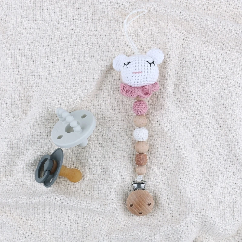 Animal Pacifier Clip for Boy Girl Handmade Crochet Pacifier Chain Soother Holder Feeding Toy Cotton Shower Birthday Dropship