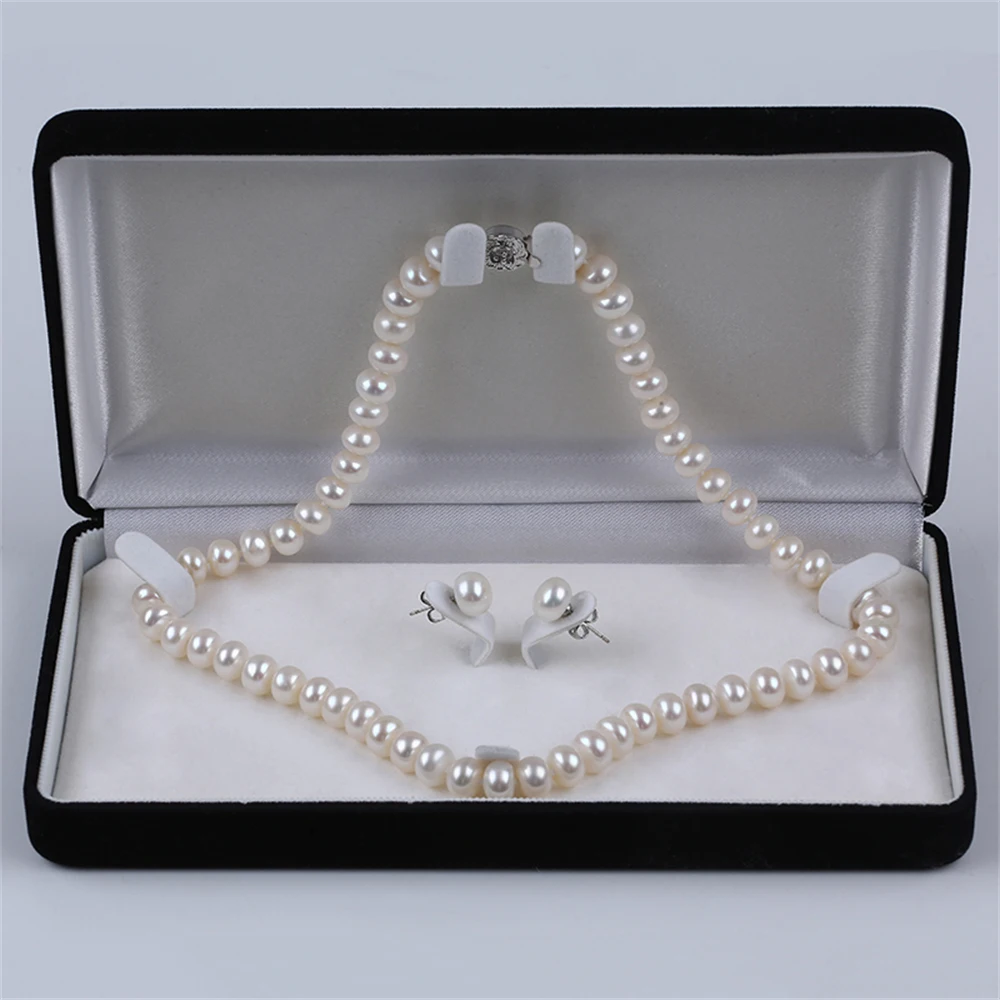 Hot Sale Ornament Set Necklace and Earrings with 6-6.5mm Real Freshwater Button Pearl