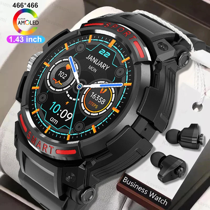 2023 AMOLED Smart Watch 2 In 1 TWS Bluetooth Earphone Call Clock Music NFC Sport Fitness Waterproof Smartwatch For Android iOS