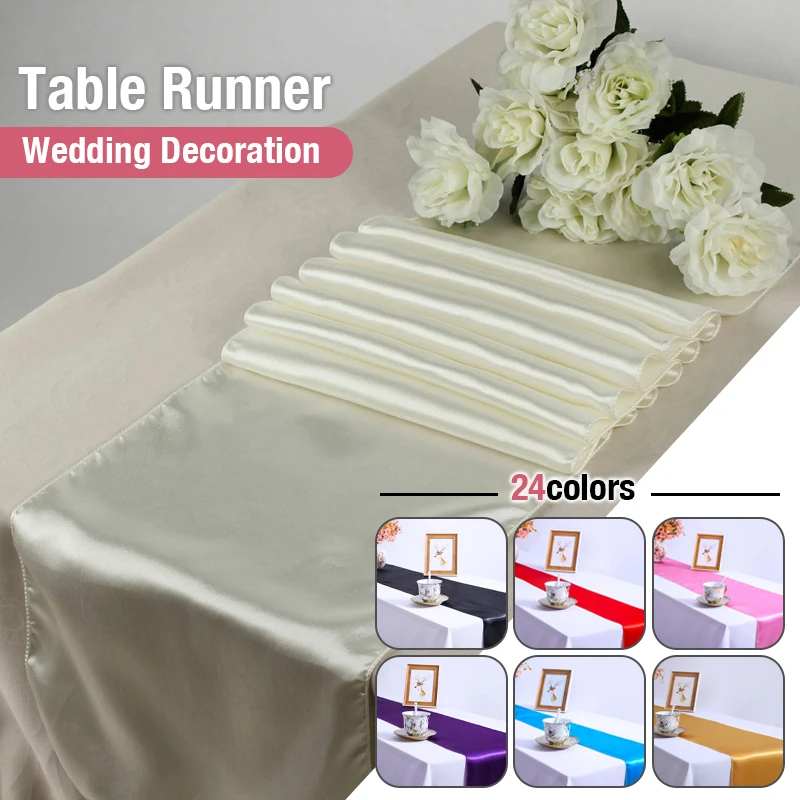 

5pcs Satin Table Runners Chair Sash Silk Table Flags Table Runners For Wedding Event Hotel Party Hotel Show Banquet Table Decor