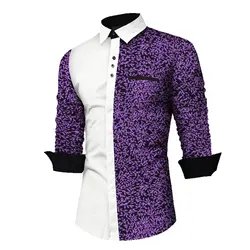 Men's African Shirts Africa Print Long Sleeve Shirts Men Fashion African Print and White Patchwork Shirt African Clothes WYN911