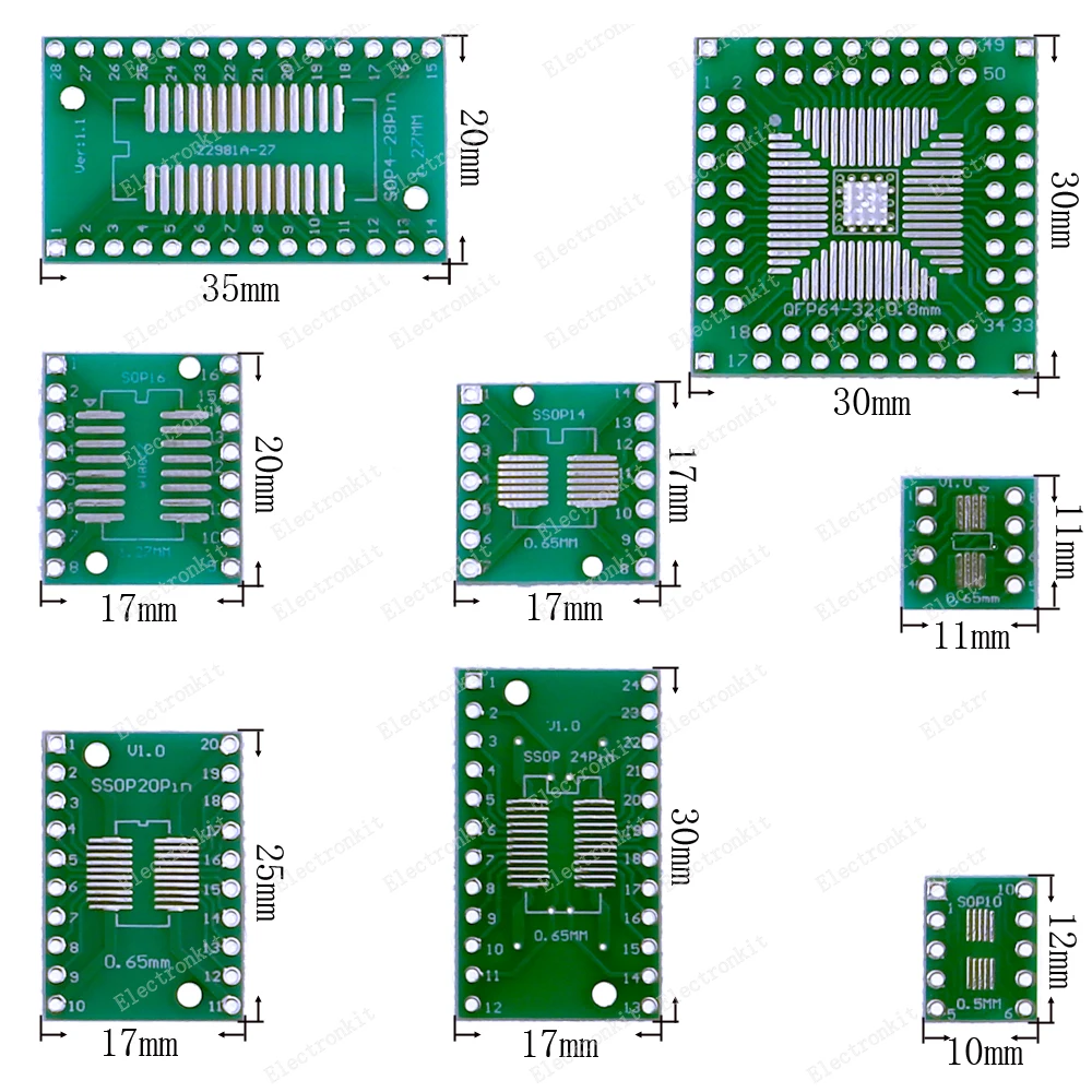 Imagem -03 - Kit de Placa Pcb com Turn to Dip Adaptador Placa Conversor Smd Sop8 Sop10 Sop14 Sop16 Sop24 Sop28 Tqfp3244486484100 40 Pcs